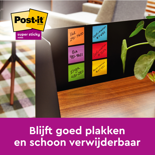 Memoblok Post-it 654 Super Sticky 76x76mm Playful 6 stuks