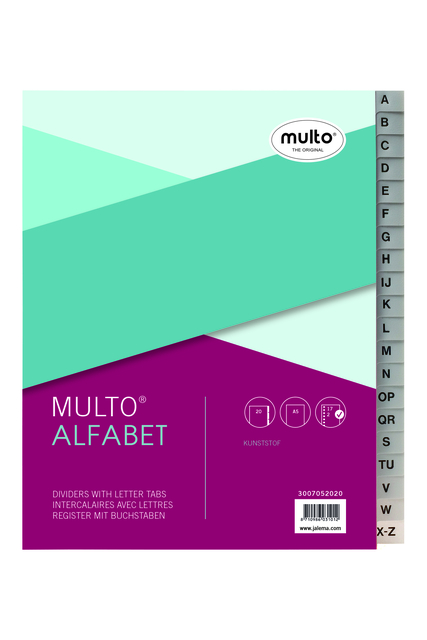 Tabbladen Multo A5 17-gaats alfabet PP grijs