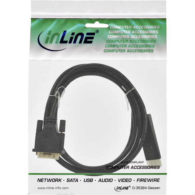 Kabel inLine Displayport DVI 24+1 M/M 2 meter zwart