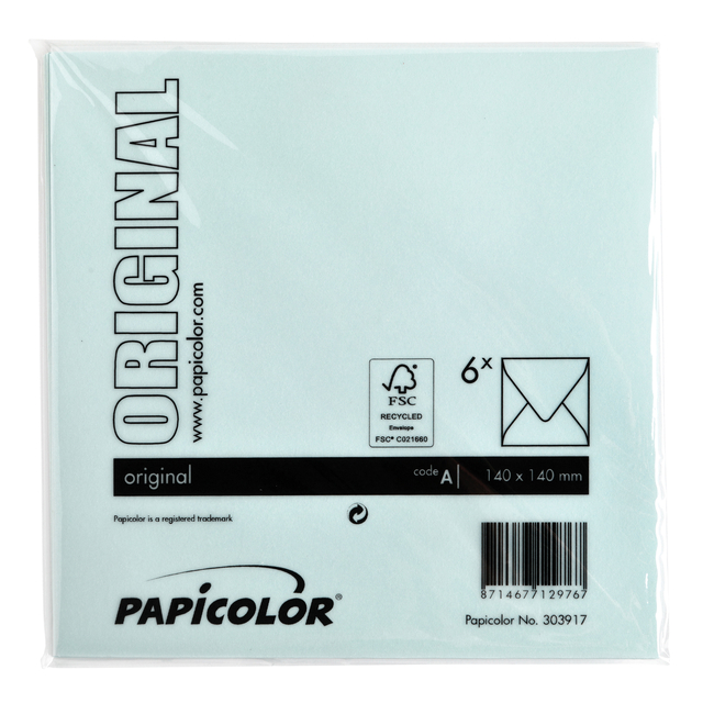 Envelop Papicolor 140x140mm zeegroen pak à 6 stuks