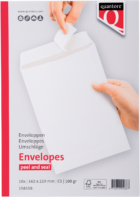 Envelop Quantore akte C5 162x229mm zelfklevend wit 10 stuks