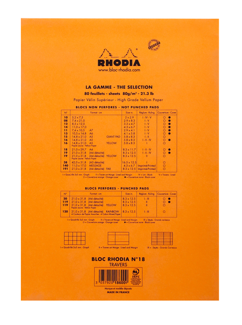 Schrijfblok Rhodia A4 lijn 80 vel 80gr oranje