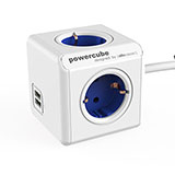 Allocacoc PowerCube Extended, stekkerdoos met USB poorten, 4 sockets, 1.5m, wit/blauw