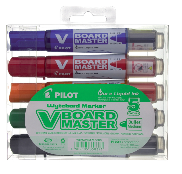 Whiteboardmarker PILOT Begreen rond medium assorti etui à 5 stuks