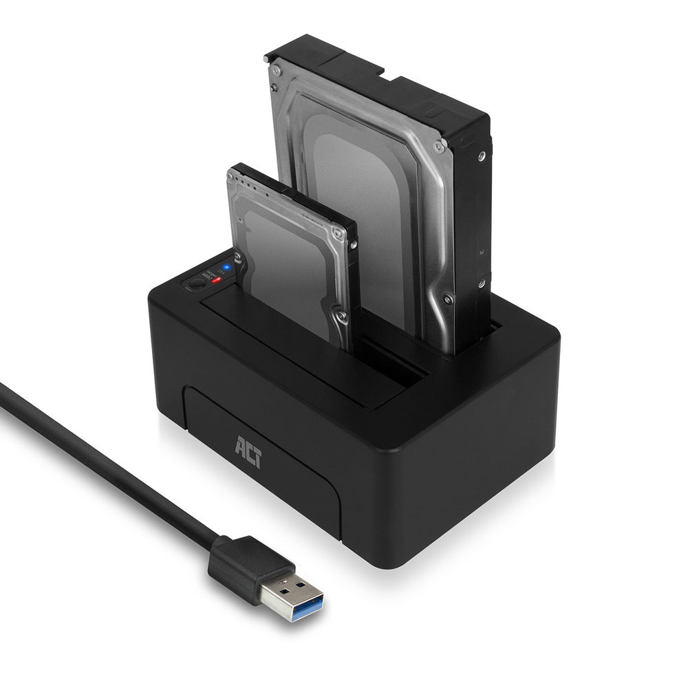 ACT 2,5 en 3,5" SATA Dual harde schijf dockingstation, USB 3.2 Gen1