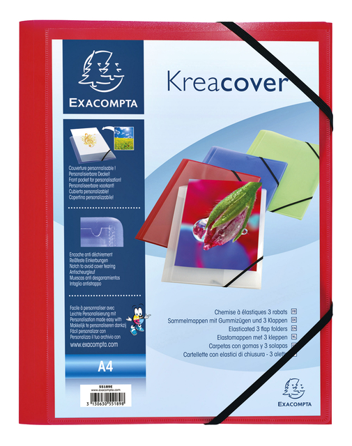 Elastomap Exacompta Kreacover A4 3 kleppen PP assorti