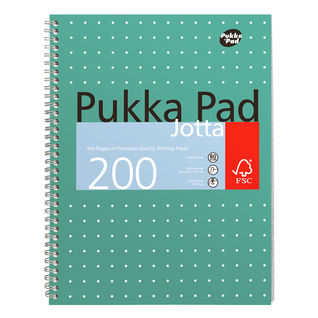 Collegeblok Pukka Pad Jotta A4 lijn 4-gaats 200 pagina's 80gr groen