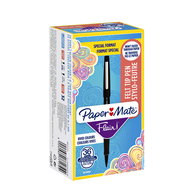 Fineliner Paper Mate Flair Original medium zwart valuepack à 36 stuks