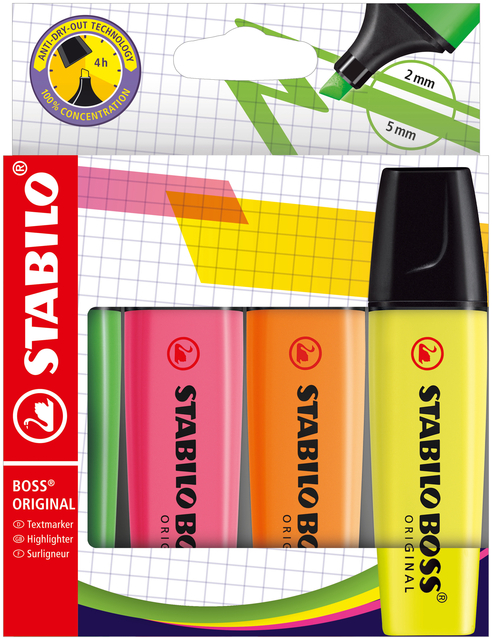 Markeerstift STABILO BOSS Original 70/4 assorti etui à 4 stuks