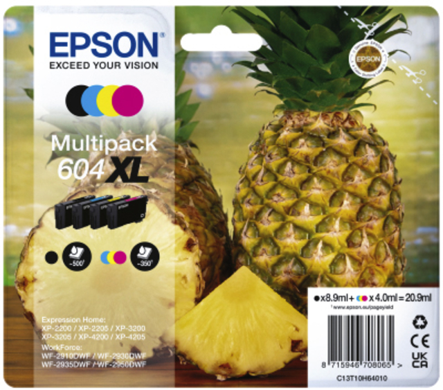 Inktcartridge Epson 604XL T10H64 zwart + 3 kleuren