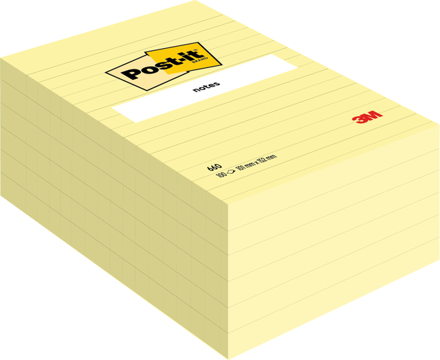 Memoblok Post-it 660 lijn 102x152mm canary yellow