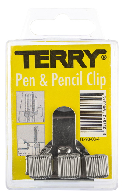 Penhouder Terry clip voor 3 pennen/potloden zilverkleurig