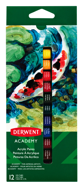 Acrylverf Derwent Academy blister à 12 tubes à 12ml assorti