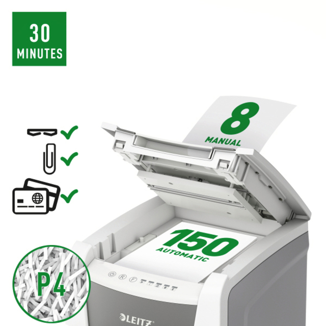 Papiervernietiger Leitz IQ Auto+ Office 150 P4 snippers 4x28mm