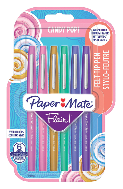 Fineliner Paper Mate Flair Candy Pop! medium assorti blister à 6 stuks