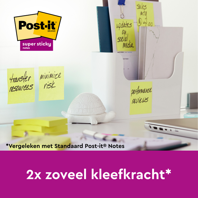 Memoblok Post-it Super Sticky 654 RSS12CY recycled 76x76mm canary yellow 12 stuks