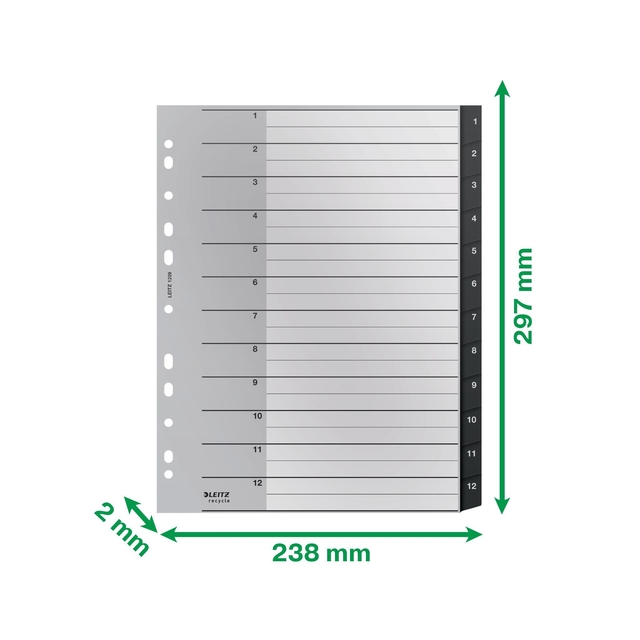 Tabblad Leitz Recycle A4 11-gaats 1-12 extra breed PP