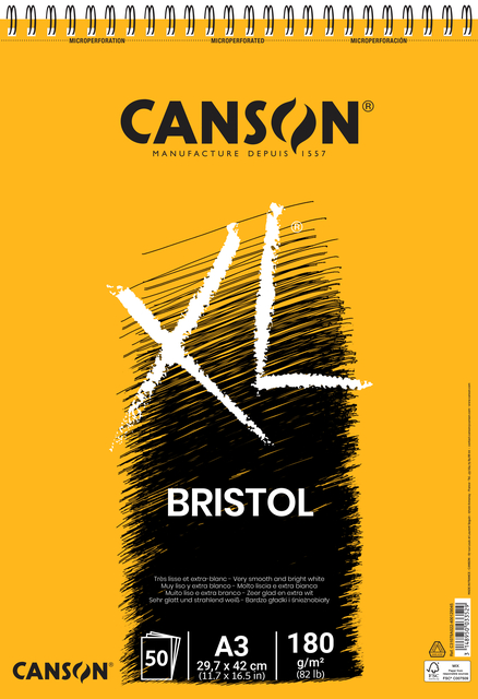 Tekenblok Canson XL Bristol A3 50 vel 180gr