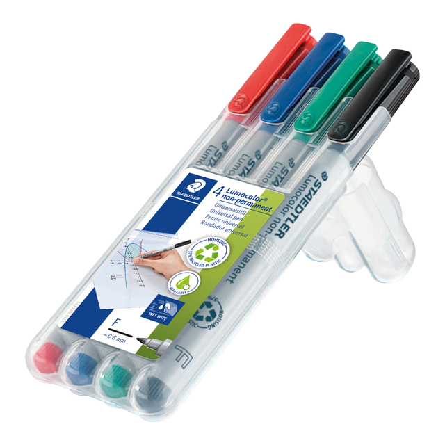 Viltstift Staedtler Lumocolor 316 non permanent F set à 4 stuks assorti