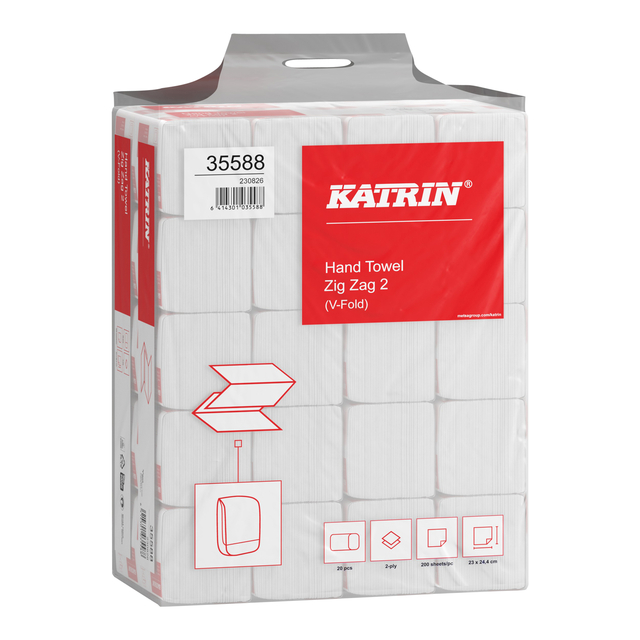 Handdoek Katrin z-vouw 2-laags 244x230mm 20x200 vel wit 35588