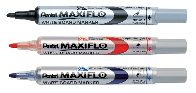 Whiteboardmarker Pentel MWL5S Maxiflo rond 1mm zwart