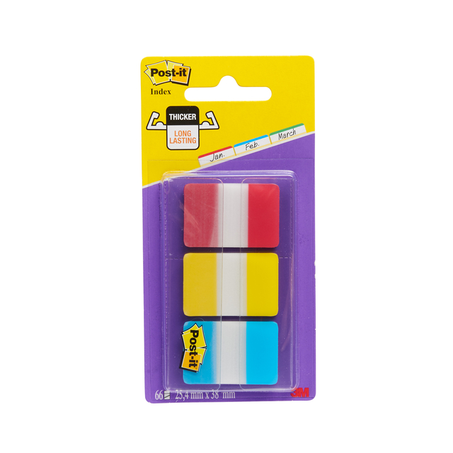 Indextabs Post-it 686RYB 25.4x38.1mm strong blauw, rood, geel 66 tabs