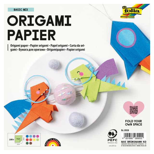 Origami papier Folia 70gr 20x20cm 100 vel assorti kleuren