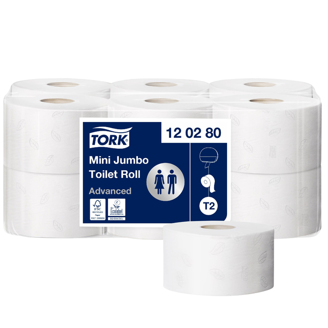 Toiletpapier Tork T2 Advanced jumbo klein 2-laags 170m wit 120280