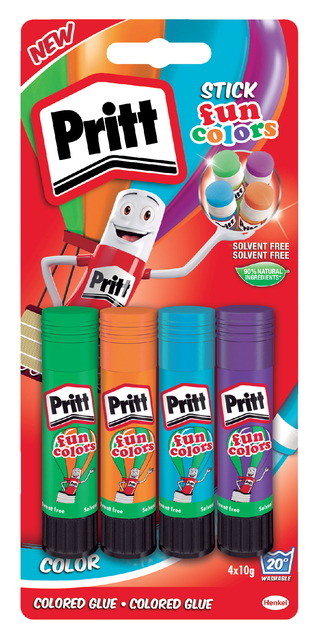 Lijmstift Pritt Stick 10gr FUN Colors 1 blister à 4 stuks