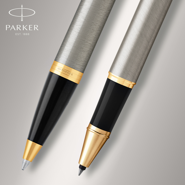 Balpen en Rollerpen Parker IM brushed metal GT medium 2 stuks