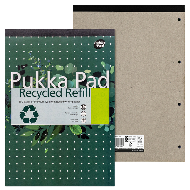 Schrijfblok Pukka Pad Recycled A4 lijn 4-gaats 100 vel 80gr