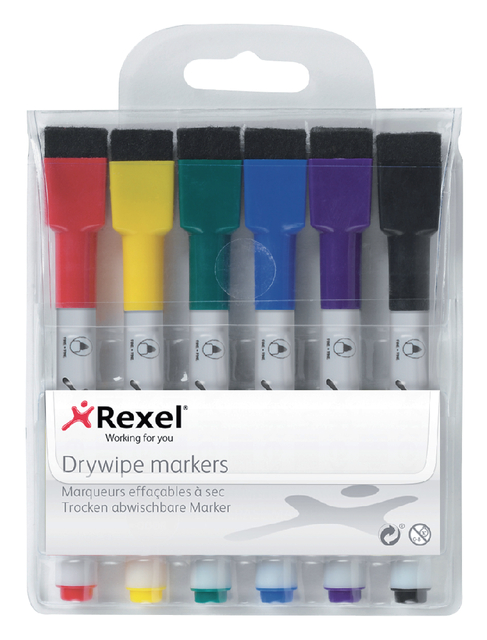 Whiteboardmarker Rexel mini assorti 6 stuks