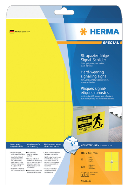 Etiket HERMA 8032 105x148mm weerbestendig geel 100stuks