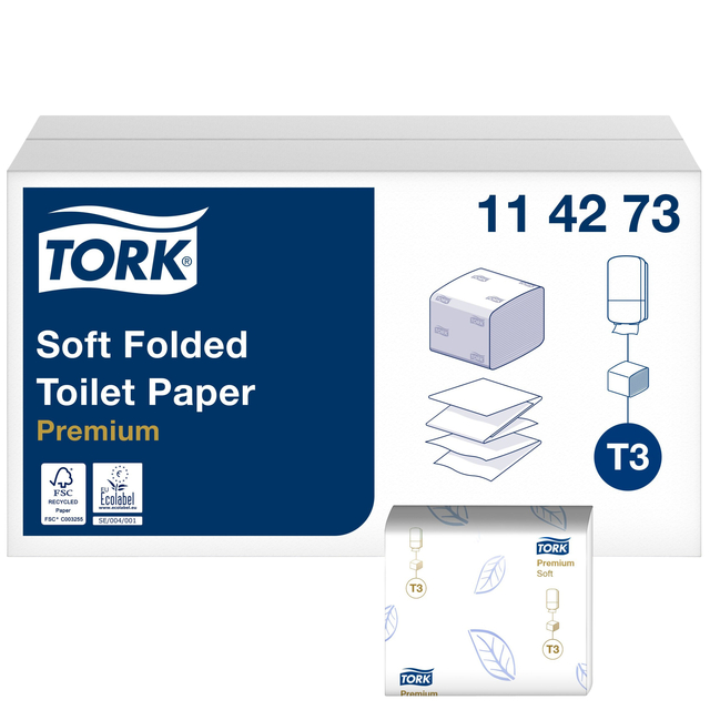 Toiletpapier Tork T3 Premium gevouwen 2-laags 110x190mm wit 114273