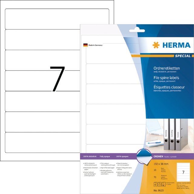 Rugetiket HERMA 8620 smal 38x192mm zelfklevend wit