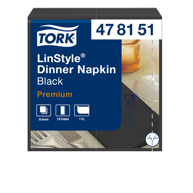 Dinerservet Tork Linstyle Premium 1/8 vouw 1-laags 390x390mm 50 vel zwart 478151