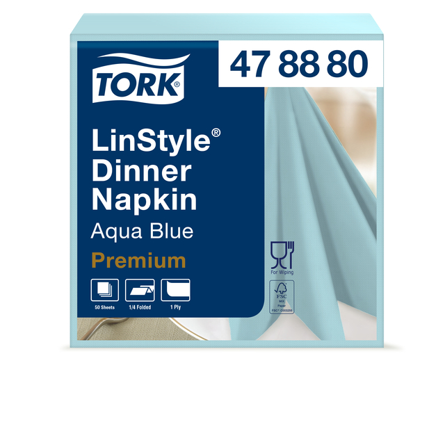 Dinerservet Tork Linstyle Premium 1/4 vouw 1-laags 390x390mm 50 vel aquablauw 478880