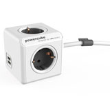 Allocacoc PowerCube Extended, stekkerdoos met USB poorten, 4 sockets, 3m, wit/grijs