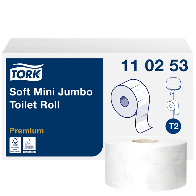 Toiletpapier Tork T2 Premium jumbo klein 2-laags 170m wit 110253