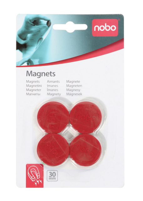 Magneet Nobo 30mm 700gr rood 4 stuks