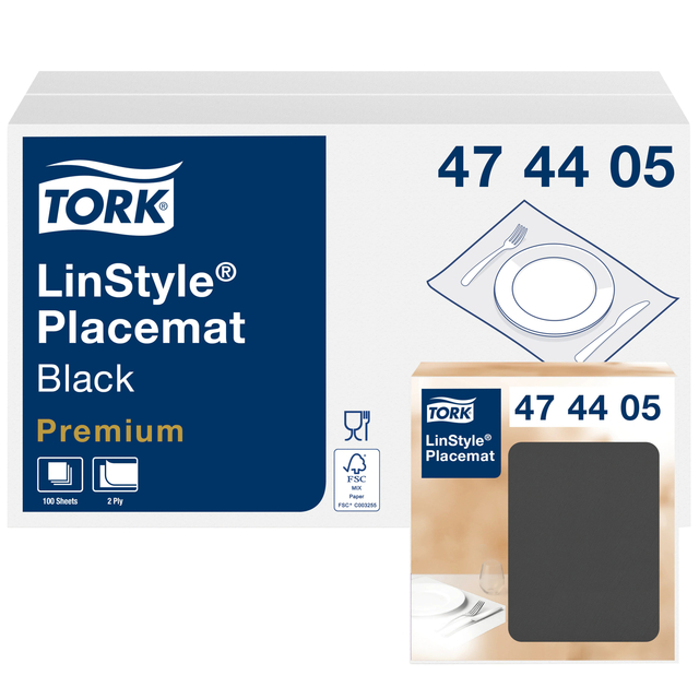 Placemat Tork Linstyle Premium 2-laags 390x300mm 100 vel zwart 474405