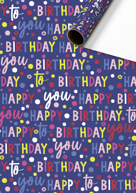 Inpakpapier Stewo Happy Birthday 200x70cm  assorti