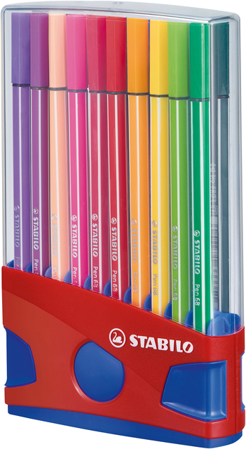 Viltstift  STABILO Pen 68/20 ColorParade in rood/blauw etui medium assorti etui  à 20 stuks