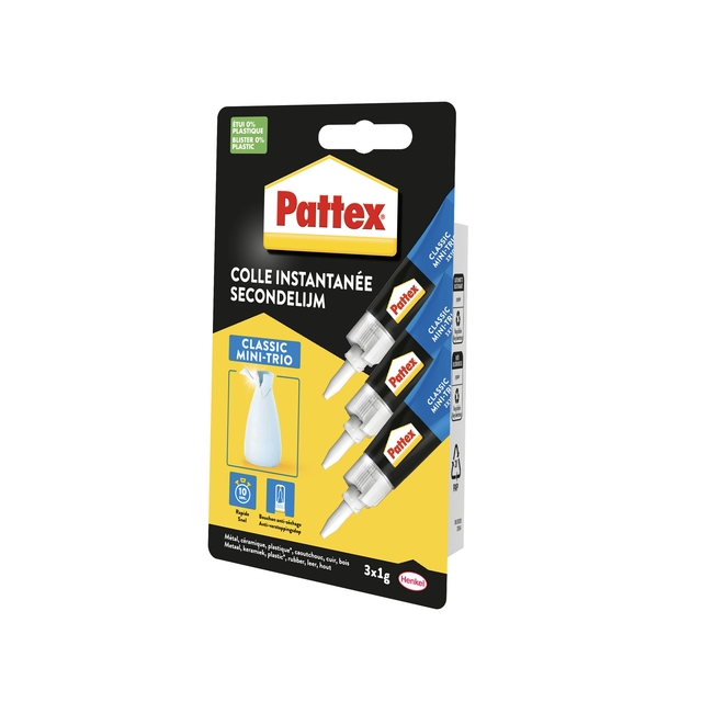 Secondelijm Pattex Classic mini trio tube 3x1gram op blister