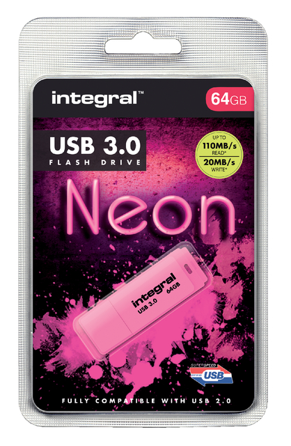 USB-stick 3.0 Integral 64GB neon roze