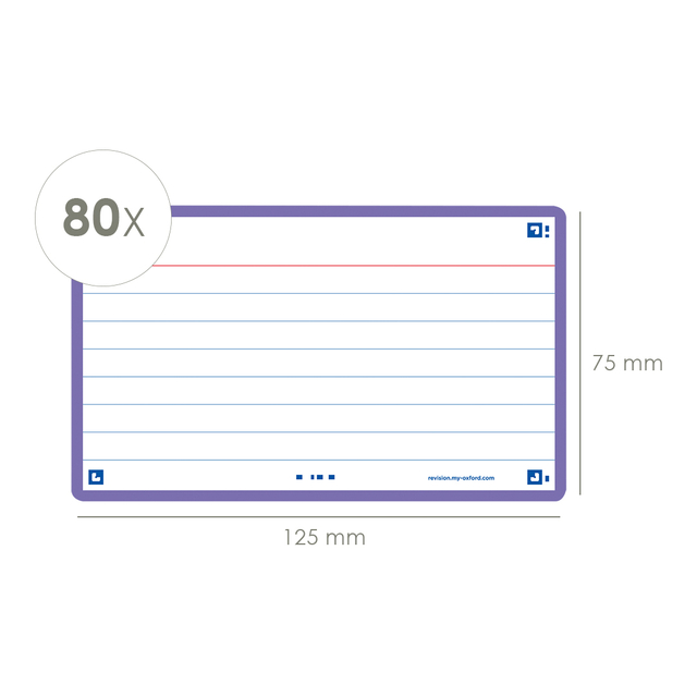 Flashcard Oxford 2.0 75x125mm 80 vel 250gr lijn paars