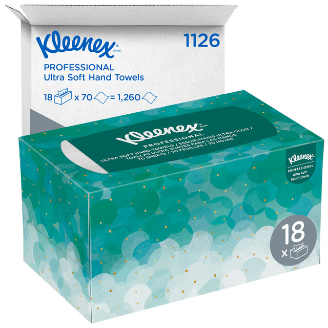 Handdoek Kleenex Ultra Pop-up Box 1-laags 226x254mm 18x70 vel wit 11268