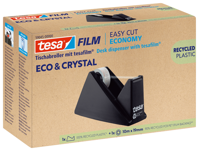 Plakbandhouder Tesa eco&crystal 59045 zwart met 1 rol tape 19mmx10m