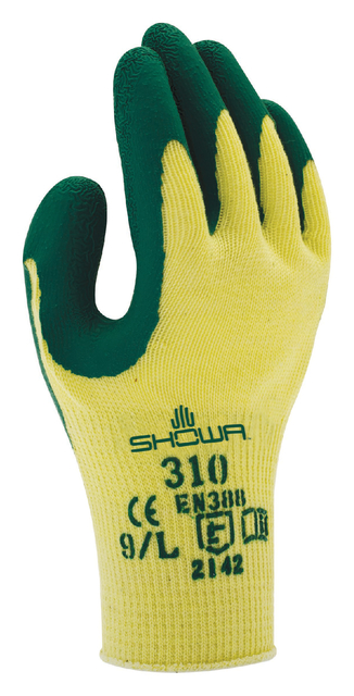 Handschoen Showa 310 grip latex L groen/geel