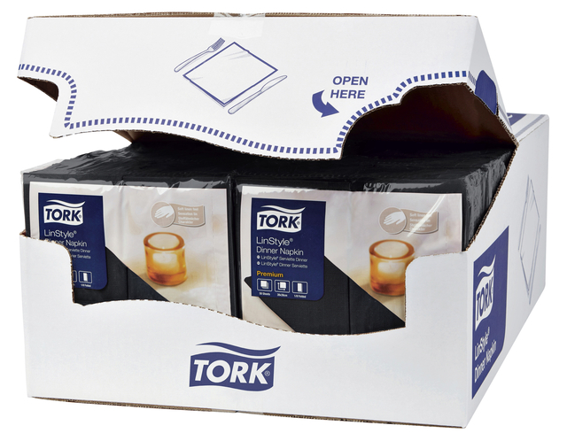 Dinerservet Tork Linstyle Premium 1/8 vouw 1-laags 390x390mm 50 vel zwart 478151